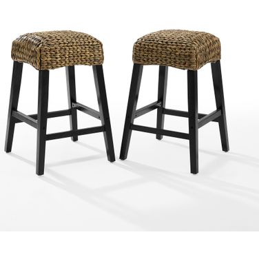 Edgewater 2-Piece Backless Counter Height Barstool Set In Seagrass and Dark Brown