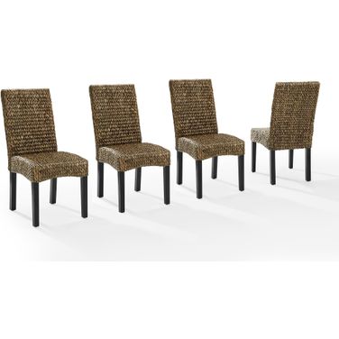Edgewater 4-Piece Dining Chair Set In Seagrass and Dark Brown