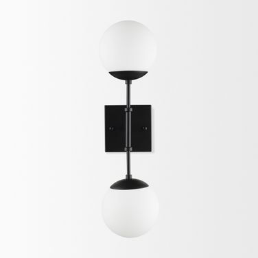 Edie Metal with Frosted Glass Globes 2-Light Wall Sconce In Black