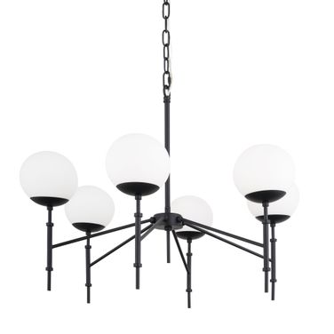 Edie Metal with Frosted Glass Globes 6 Light Chandelier In Matte Black