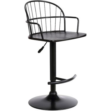 Edward Adjustable Black Wood and Metal Barstool