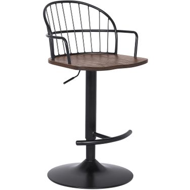 Edward Adjustable Walnut Glazed Barstool In Black Powder Coated Finish