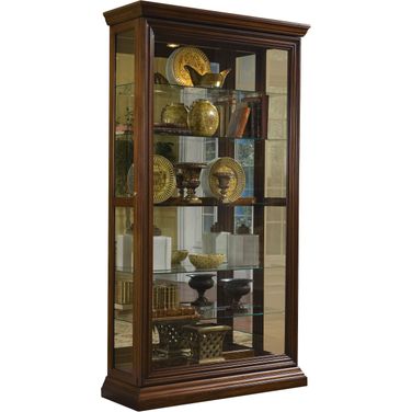 Edwardian 5 Shelf Sliding Door Curio Cabinet In Oak Brown