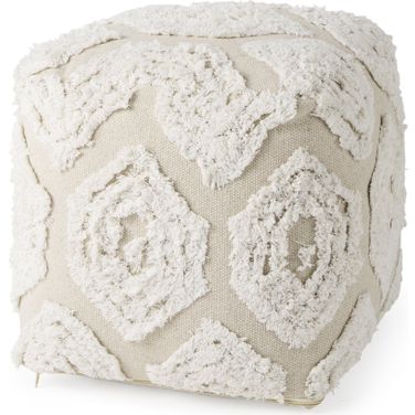 Ekanta Patterned Cotton Pouf In Cream and Beige