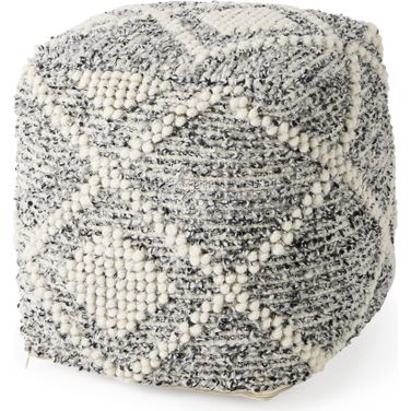 Ekiya Yarn and Wool Patterened Pouf In Black and White