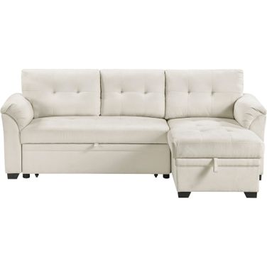 Elara 2-Piece Reversible Sectional with Reversible Chaise, Hidden Storage and Pull-out Bed In Beige
