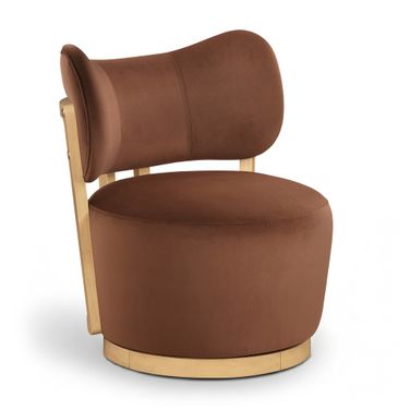 Elara Velvet Upholstered Swivel Accent Chair In Cognac