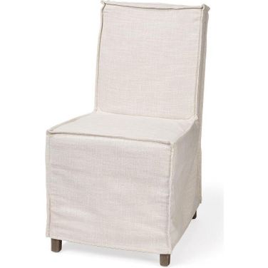 Elbert I Cream Fabric Slip-Cover Brown Wooden Base Dining Chair