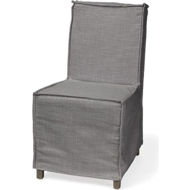 Elbert I Grey Fabric Slip-Cover Brown Wooden Base Dining Chair