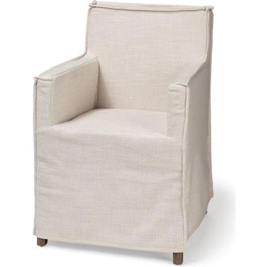 Elbert Ii Cream Fabric Slip-Cover Brown Wood Frame Dining Chair