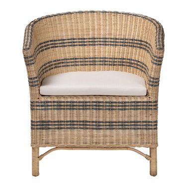 Elda Natural Rattan Accent Chair In Brown and Blue