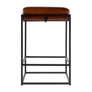Eldridge 26 Inch Leather and Iron Backless Counter Height Stool with Footrest In Black and Brown