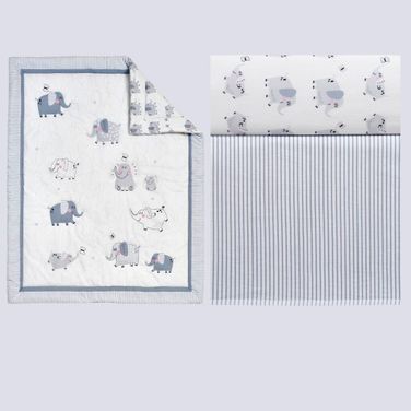 Ele-A-Fun 3 Piece Crib Bedding Set In Gray and White