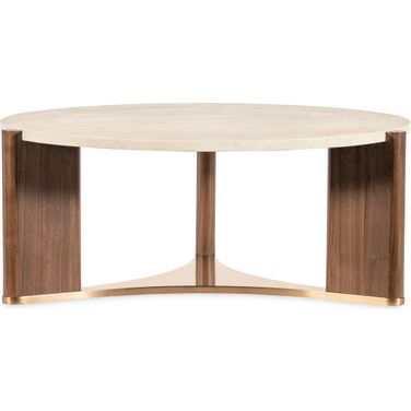 Eleana Round Cocktail Table In Walnut and Beige