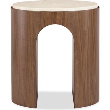 Eleana Round End Table In Walnut and Beige