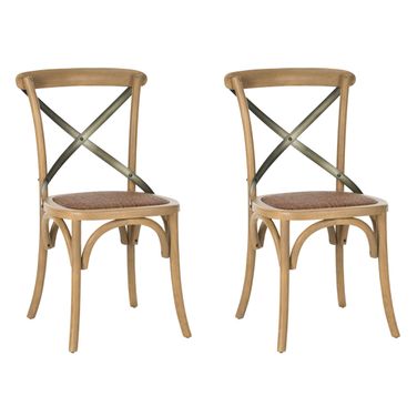 Eleanor Weathered Oak and Medium Brown X-Back Farmhouse Side Chair Set of 2