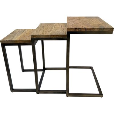 Electra Electrified Wood 3 Piece Nesting Table Set In Brass Indstrial Iron