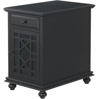 Elegant Chairside Table With Power In Antique Black