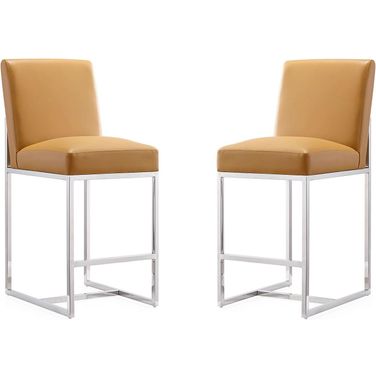 Element 24 Inch Faux Leather Counter Stool in Camel and Polished Chrome (Set of 2)