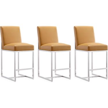 Element 24 Inch Faux Leather Counter Stool in Camel and Polished Chrome (Set of 3)