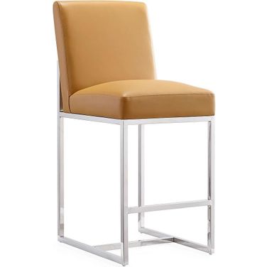 Element 24 Inch Faux Leather Counter Stool in Camel and Polished Chrome