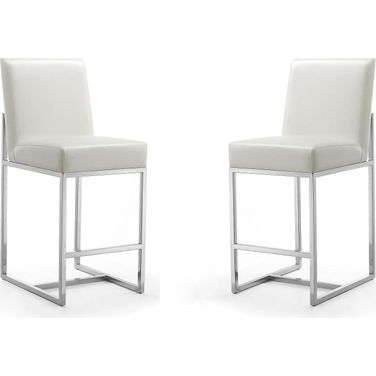 Element 24 Inch Faux Leather Counter Stool in Pearl White and Polished Chrome (Set of 2)