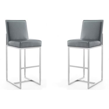 Element 29 Inch Faux Leather Bar Stool in Graphite and Polished Chrome (Set of 2)