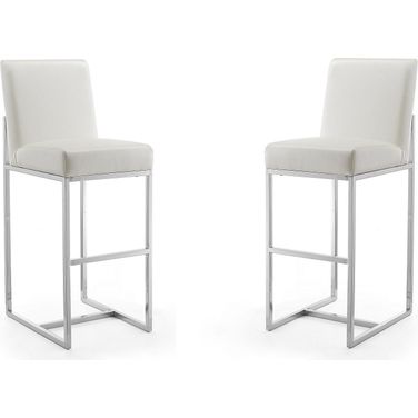 Element 29 Inch Faux Leather Bar Stool in Pearl White and Polished Chrome (Set of 2)