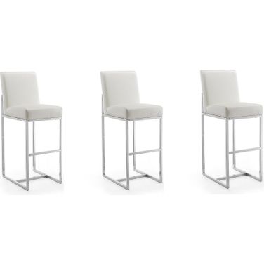 Element 29 Inch Faux Leather Bar Stool in Pearl White and Polished Chrome (Set of 3)