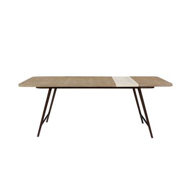 Elements Assyemtrical Stone Slab Dining Table In Toffee