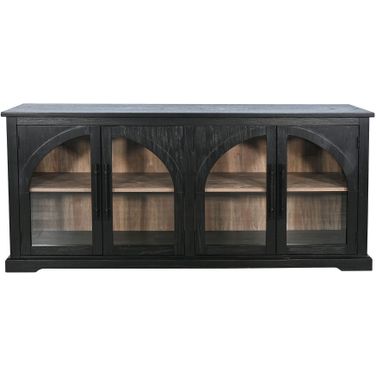 Elena Modern Black Wood Display Cabinet with Arched Glass Doors In Umbra and Oak Grove