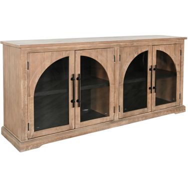 Elena Modern Wood Display Cabinet with Arched Glass Doors In Umbra and Oak Grove