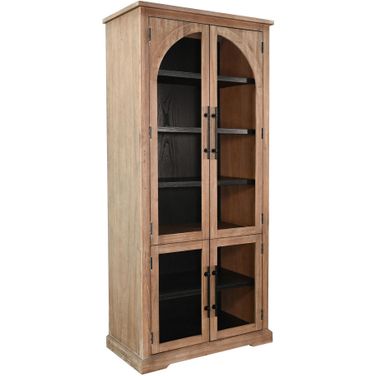 Elena Tall Wood Cabinet with Arched Glass Doors In Umbra and Oak Grove