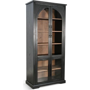 Elena Tall Wood Cabinet with Arched Glass Doors In Umbra and Oak Grove
