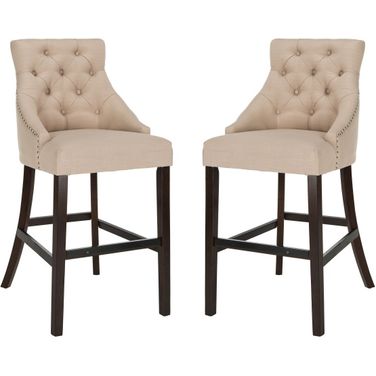 Eleni Beige Tufted Wing Back Bar Stool Set of 2