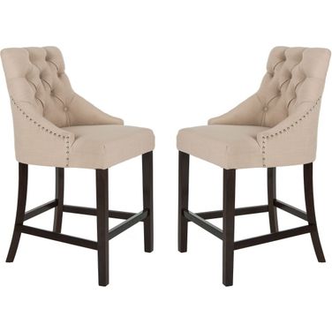 Eleni Beige Tufted Wing Back Counter Stool Set of 2