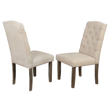 Eliana Upholstered Dining Chairs Set of 2 In Beige Linen Fabric and Rustic Wood