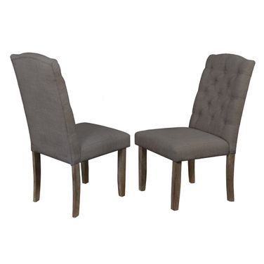 Eliana Upholstered Dining Chairs Set of 2 In Gray Linen Fabric and Rustic Wood