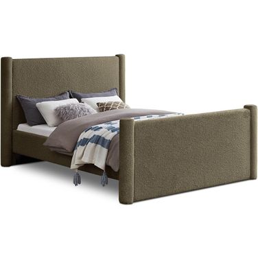 Elias Boucle Fabric King Bed In Olive Green