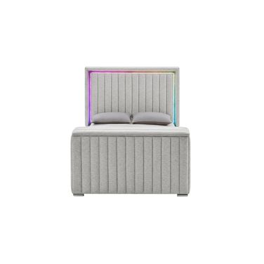 Elias Queen Upholstered Bed with Immersive Sound In Grey