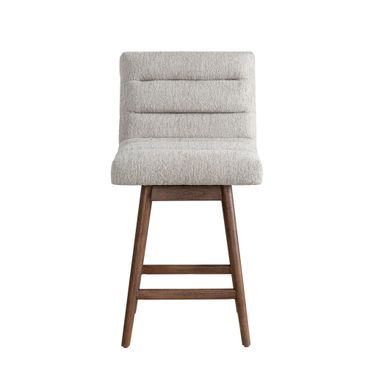 Elias Solid Wood Fabric Seat Upholstered 26 Inch Counter Height Swivel Barstool In Brown Oak and Morning Fog