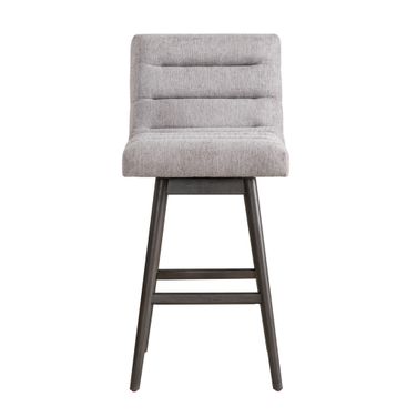 Elias Solid Wood Fabric Seat Upholstered 30 Inch Bar Height Swivel Barstool In Gray Oak and Gray