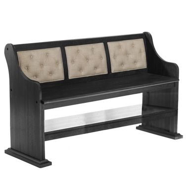 Elias Upholstered Counter Height Dining Bench In Beige Linen Fabric