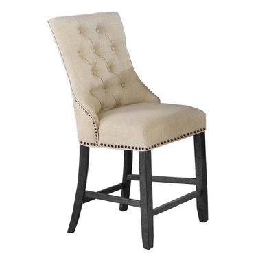 Elias Upholstered Counter Height Dining Chair In Beige Linen Fabric