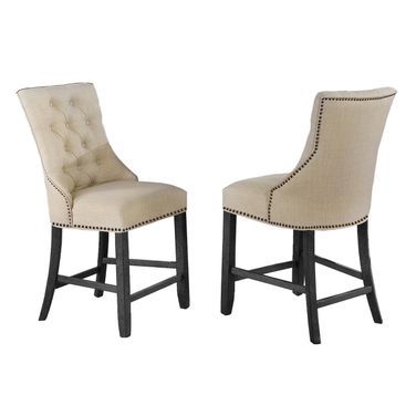 Elias Upholstered Counter Height Dining Chairs Set of 2 In Beige Linen Fabric