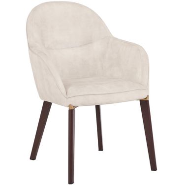 Elias Upholstered Dining Chair with Leather Velvet and Powder Coated Iron Legs In Beige