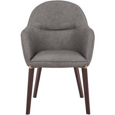 Elias Upholstered Dining Chair with Leather Velvet and Powder Coated Iron Legs In Dark Grey