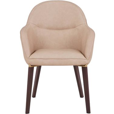 Elias Upholstered Dining Chair with Leather Velvet and Powder Coated Iron Legs In Light Taupe