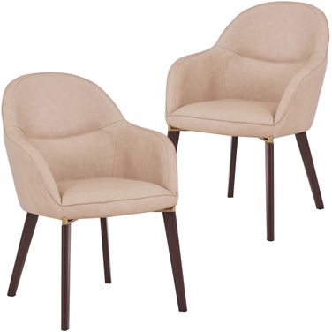 Elias Upholstered Dining Chair with Leather Velvet and Powder Coated Iron Legs In Light Taupe