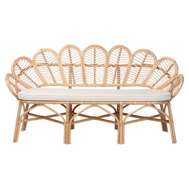 Eliava Natural Rattan Accent Bench with Removable Cushion In Natural Brown